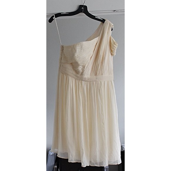 J Crew Cara - One Shoulder Silk Chiffon Dress - Champagne, sz 10 - Picture 3 of 12